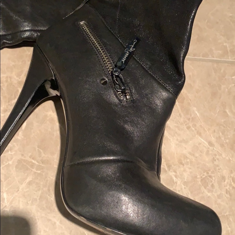Thigh high black leather tall sexy shiny boots